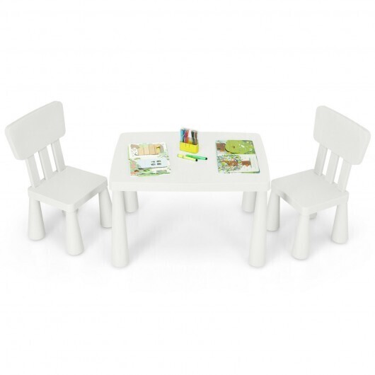 3 Pieces Toddler Multi Activity Play Dining Study Kids Table and Chair Set-White - Color: White