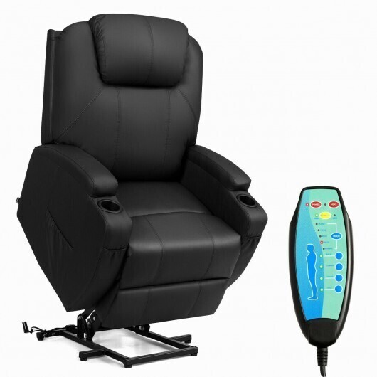 Power Lift Recliner Chair with Massage and Heat for Elderly with Remote Control-Black - Color: Black