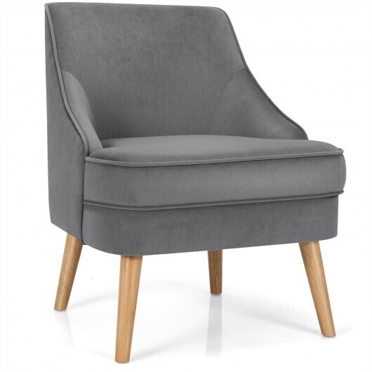 Mid Century Velvet Accent Chair with Rubber Wood Legs for Bedroom-Gray - Color: Gray