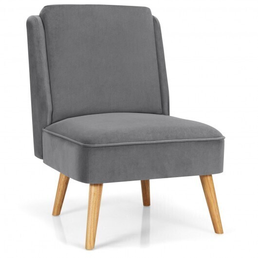 Velvet Accent Armless Side Chair with Rubber Wood Legs for Bedroom-Gray - Color: Gray