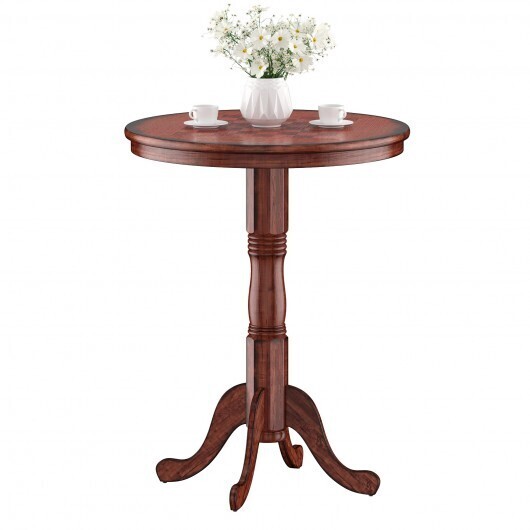 42 Inch Wooden Round Pub Pedestal Side Table with Chessboard - Color: Brown
