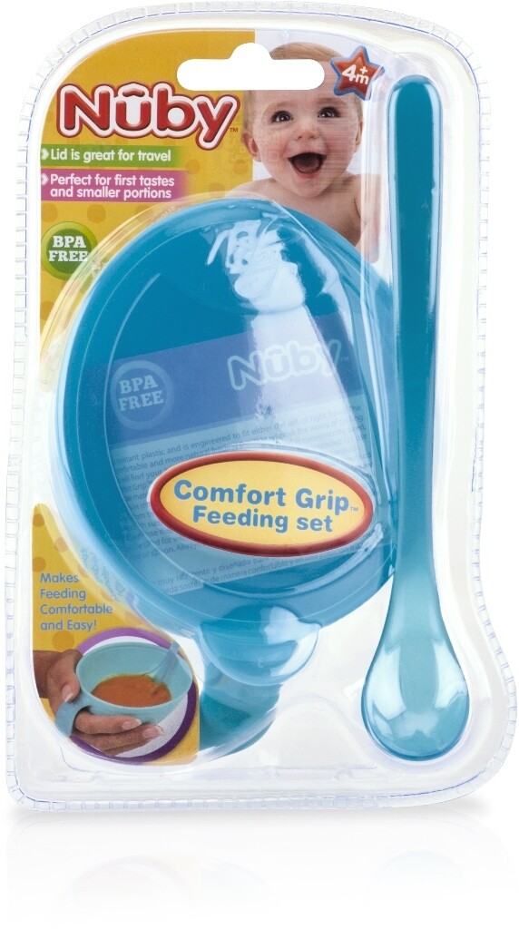 . Case of [36] Nuby? Non-Skid Feeding Bowl with Lid, Handle & Spoon .