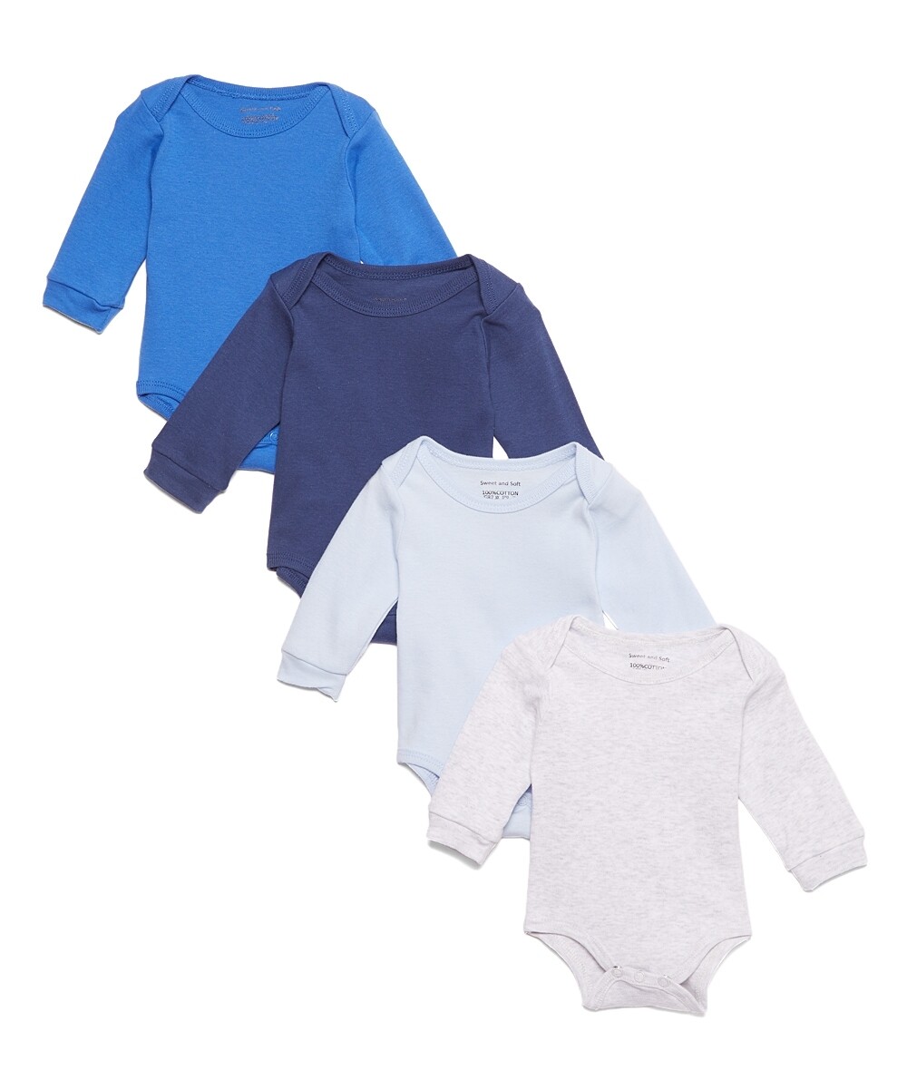 . Case of [24] Baby Boys' Long Sleeve Bodysuit Set - Solids, 0M-12M, 4 Pack .