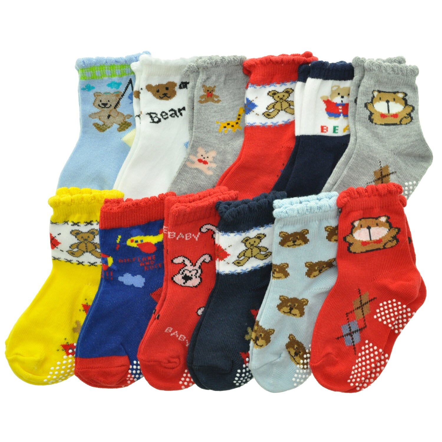 . Case of [120] Angelina Baby Boys' Cotton Blend Socks - Assorted Colors & Designs, 12-24M .