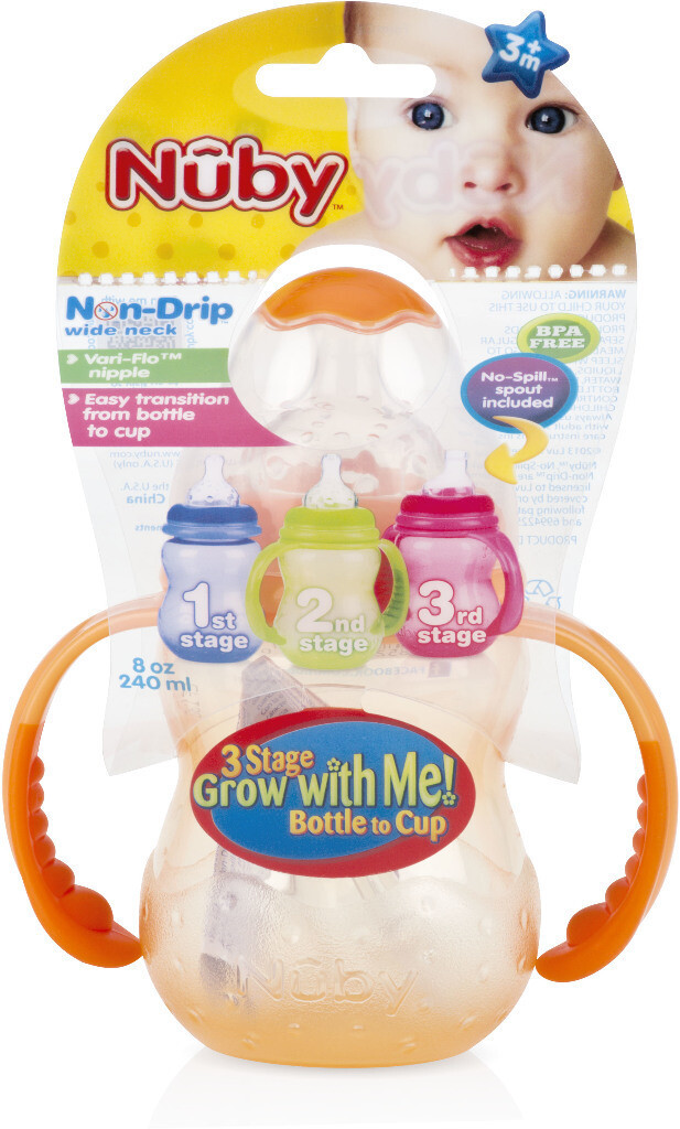 . Case of [12] Nuby? 3-Stage Baby Bottle - Non-Drip, Bottle to Cup, 8 oz. .