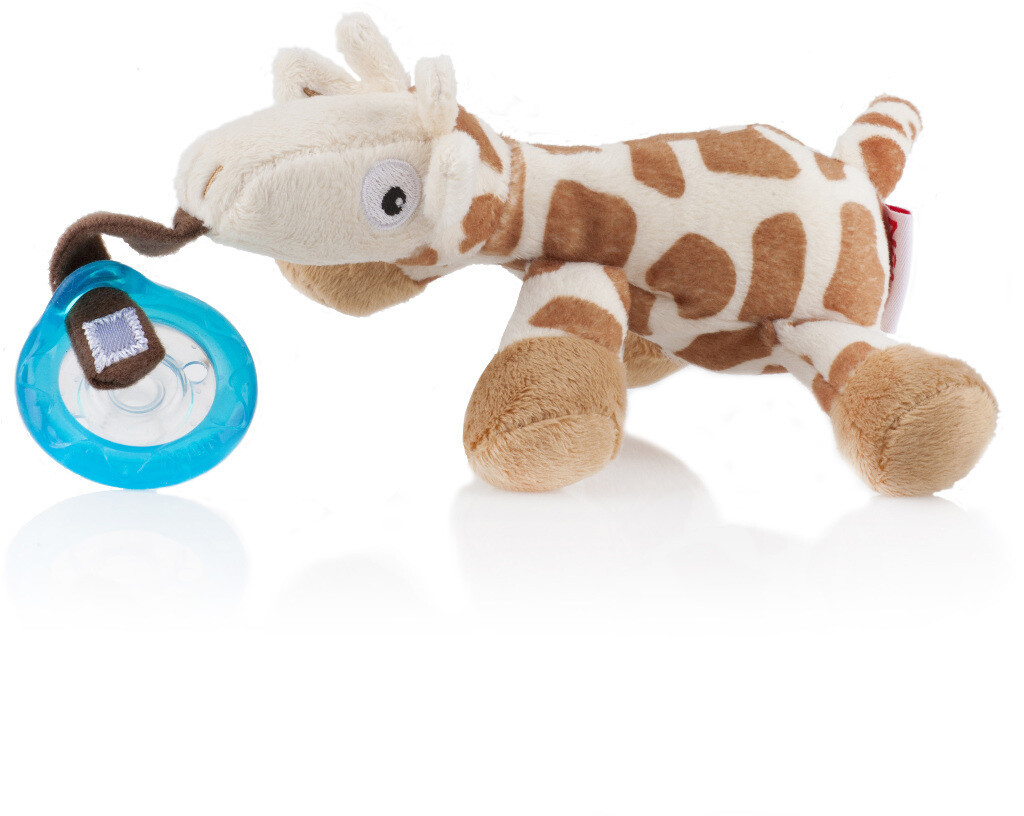 . Case of [12] Nuby? Plush Pacifinder - Giraffe, 0-6M, Natural Cherry Shape .