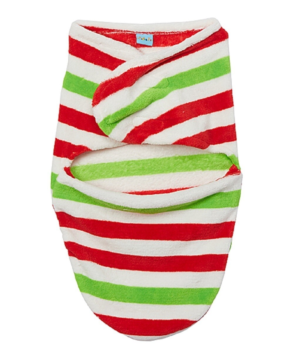 . Case of [24] Newborn Plush Sleep Swaddles - Red, Green, Stripes .