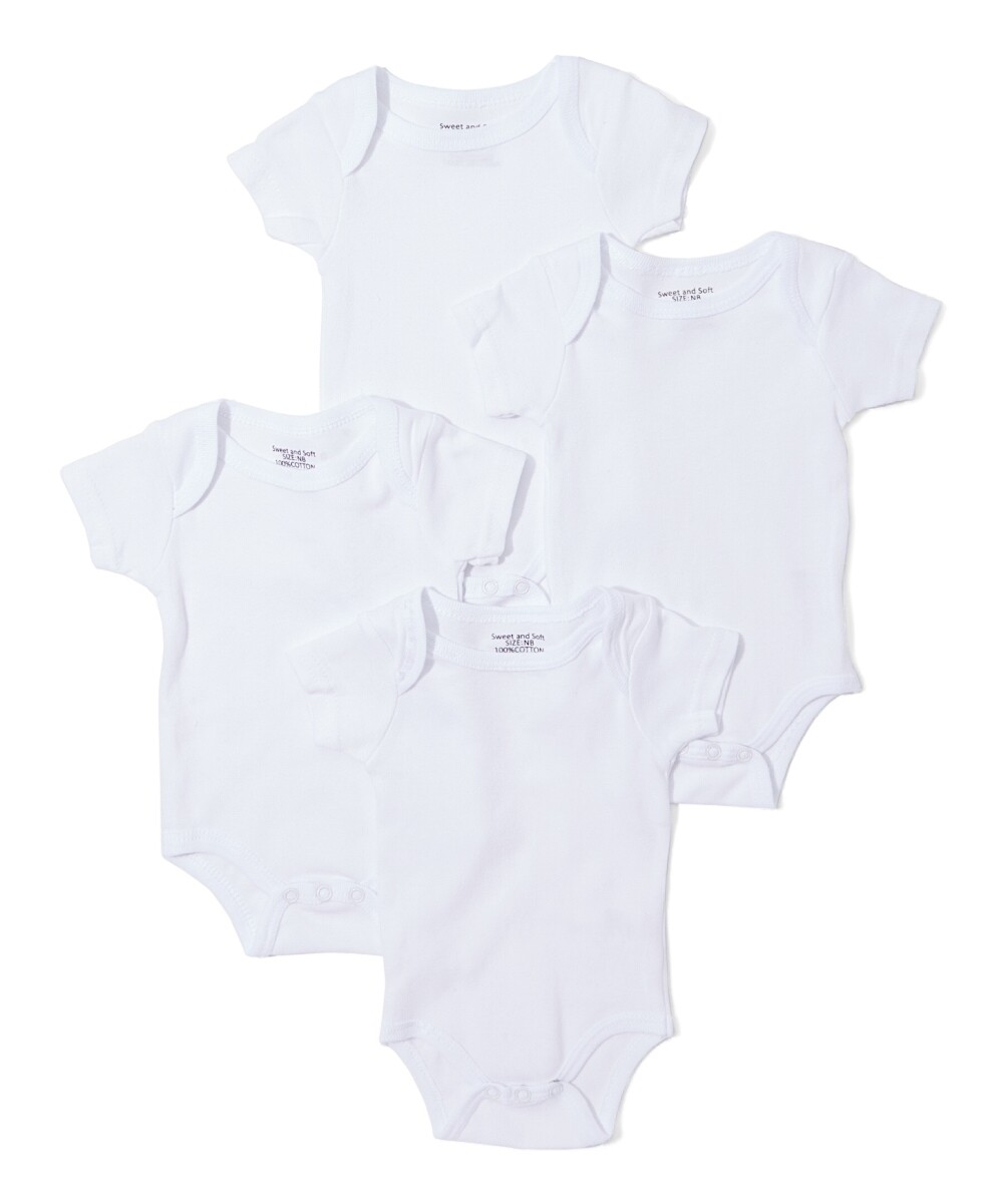 . Case of [24] Baby Short Sleeve Bodysuits - White, 0-12M, 4 Pack .