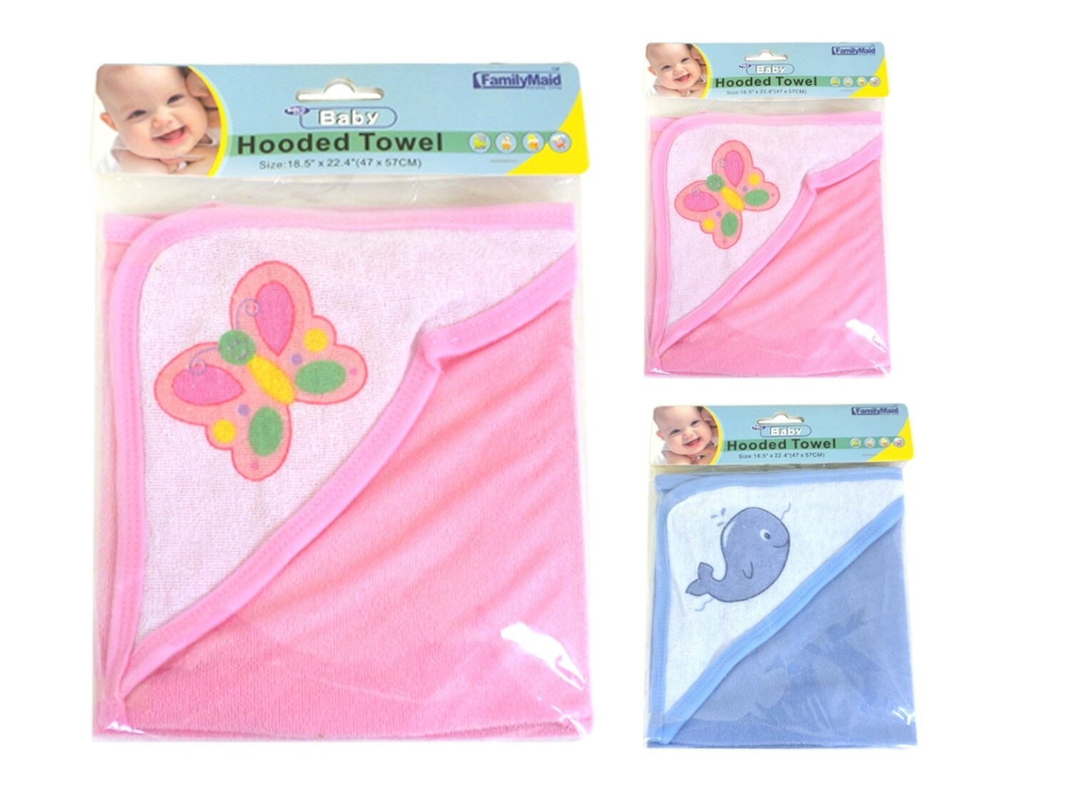 . Case of [96] Baby Hooded Towel - Pink/Blue, Embellished .