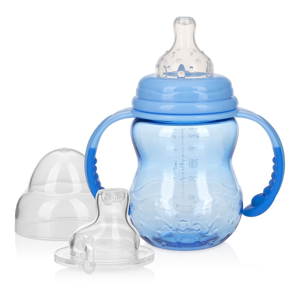 . Case of [24] Nuby? Non-Drip Bottles with Handles - 8 oz, Blue, Stage 3 .
