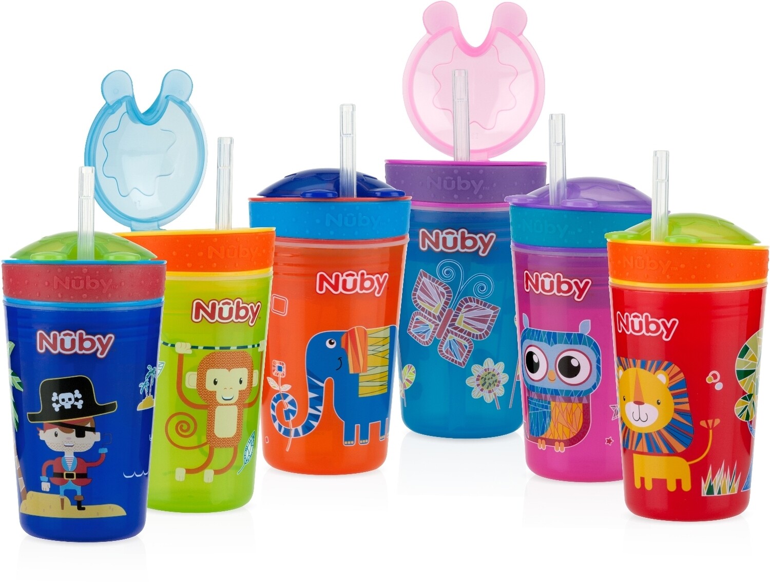 . Case of [12] Nuby? Snack N' Sip Cups - Assorted Colors .