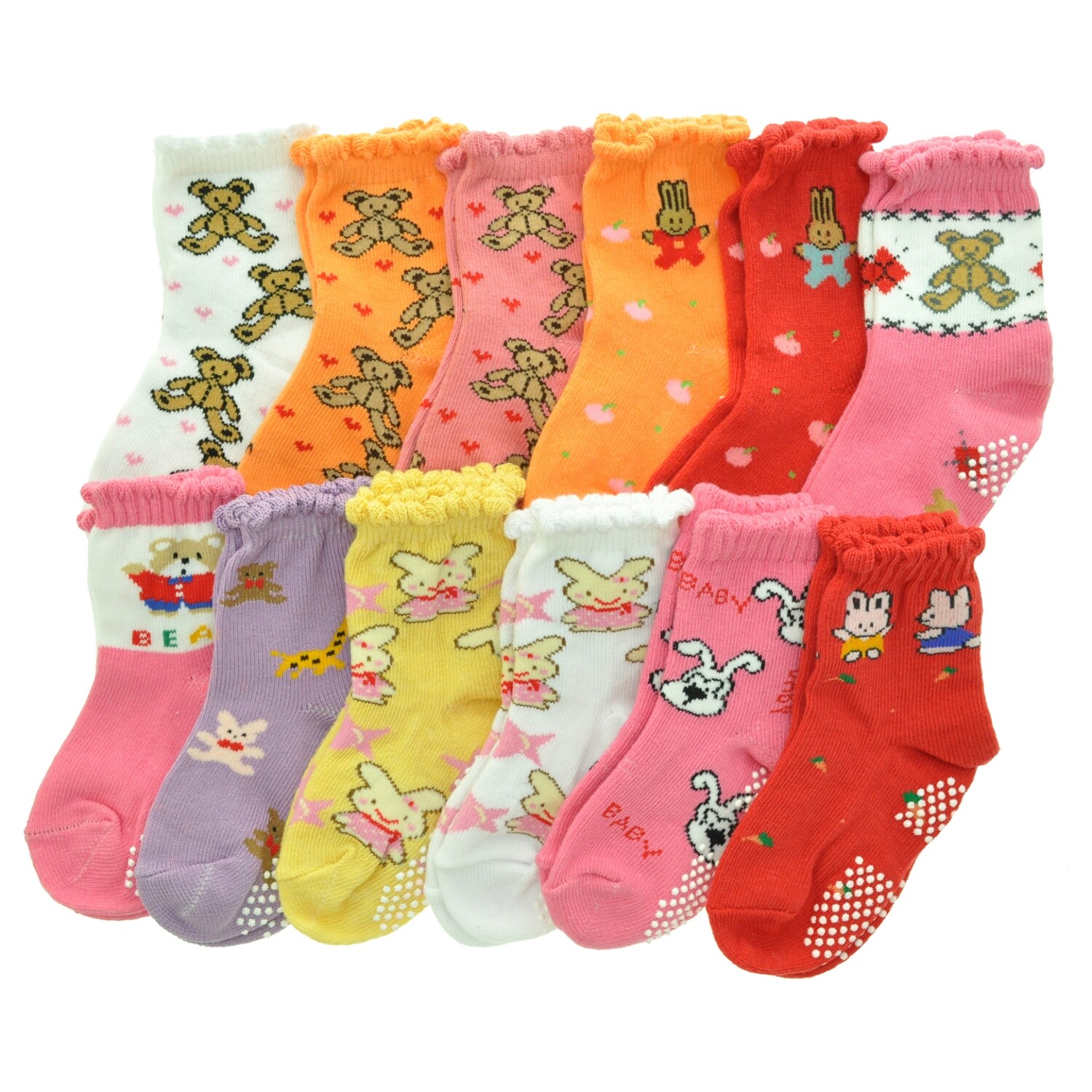 . Case of [120] Angelina Baby Girls' Cotton Blend Socks - Assorted Colors & Designs, 12-24M .