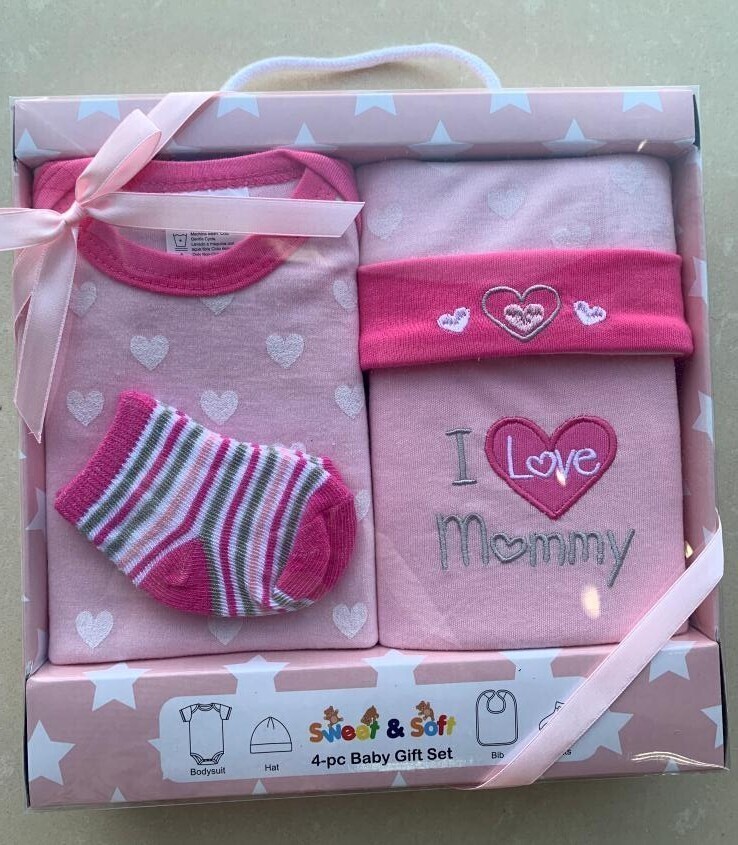 . Case of [24] Baby Girls' Gift Sets - 6M, Pink, 4 Piece, I Love Mommy .