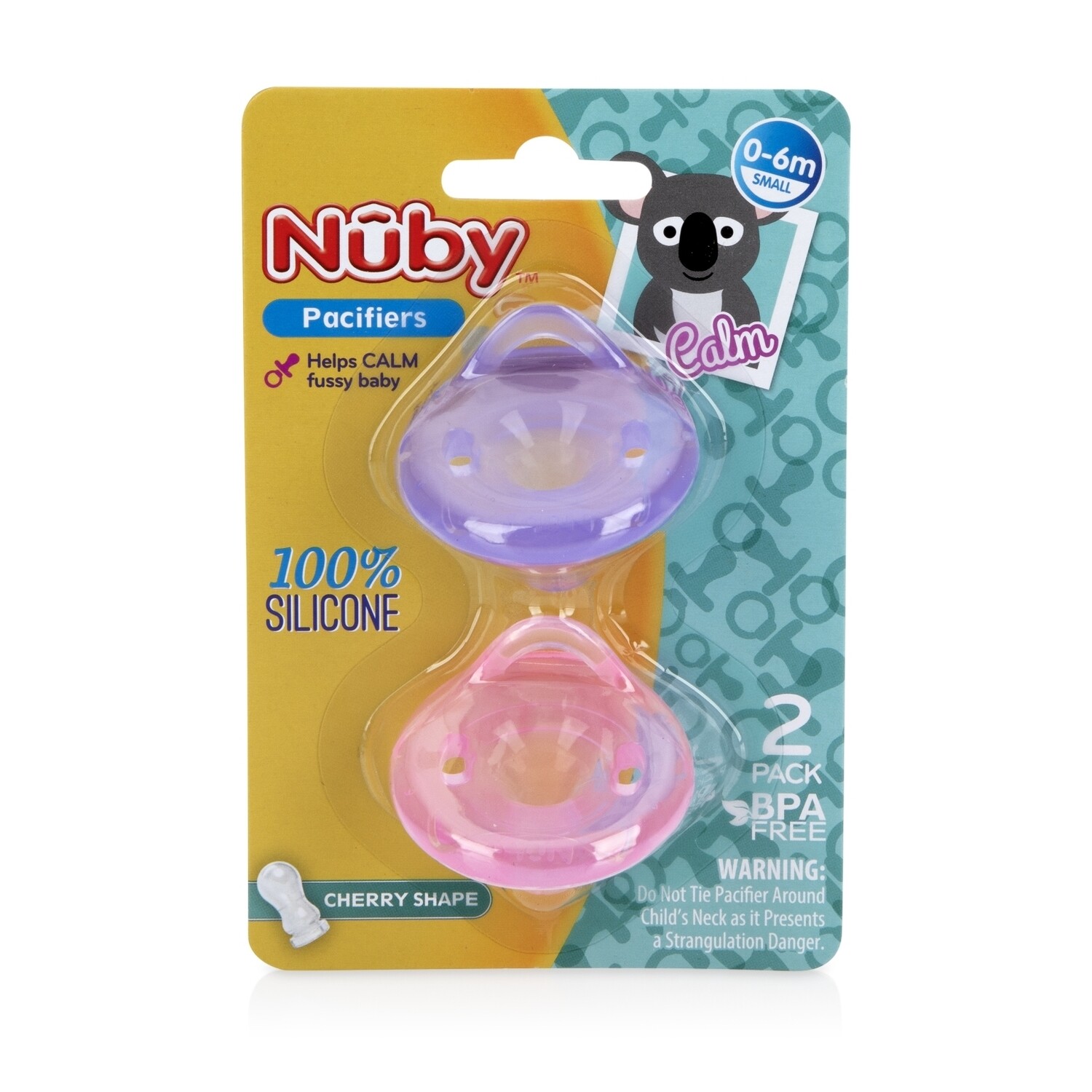 . Case of [24] Nuby 100% Silicone Pacifiers - 2 Piece, Cherry Shape .
