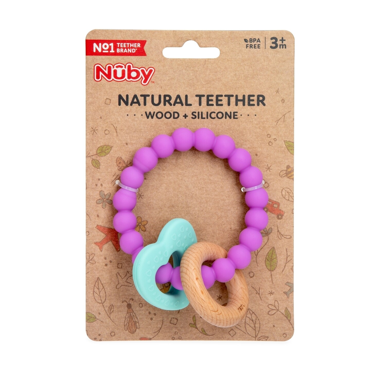. Case of [24] Nuby Key-Ring Teethers - Silicone, Wooden Hoop, Heart .