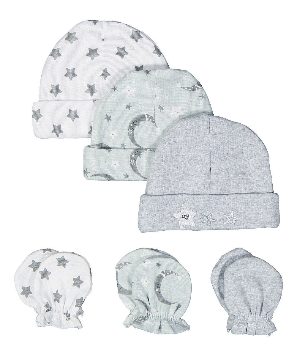 . Case of [24] Baby Cloud Hat & Mittens Sets - One Size, Grey, 6 Pieces .