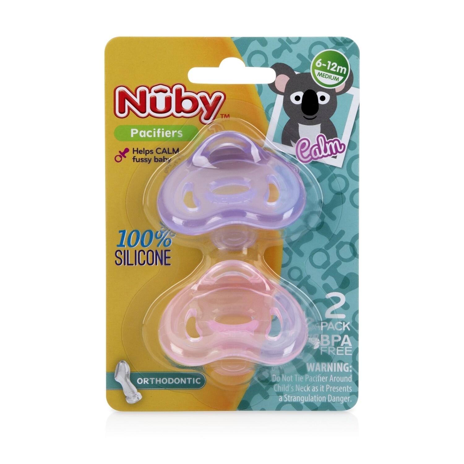 . Case of [72] Nuby Natural Shape Pacifiers - 2 Count, Assorted Colors .