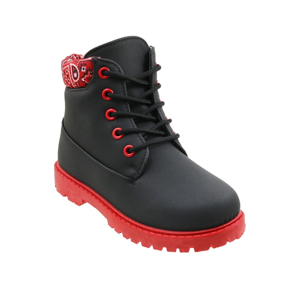 . Case of [9] Toddlers' Boots - 5-10, Black/Red Bandana, Lace Up .