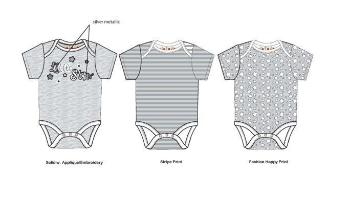 . Case of [24] Babies' Gender Neutral Bodysuits - 0-9M, 3 Pack, Little Star .