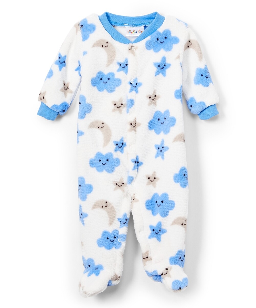 . Case of [24] Baby Boys' Coral Fleece Footie Pajamas - 0-9M, Clouds & Moon .