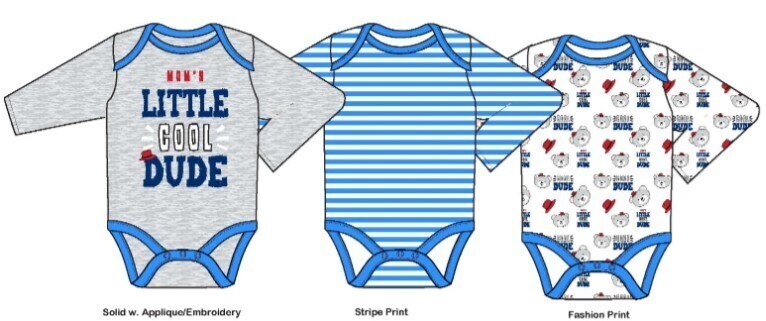. Case of [24] Baby Boys' Long Sleeve Bodysuits - 0-9M, 3 Pack, Mom's Cool Dude .