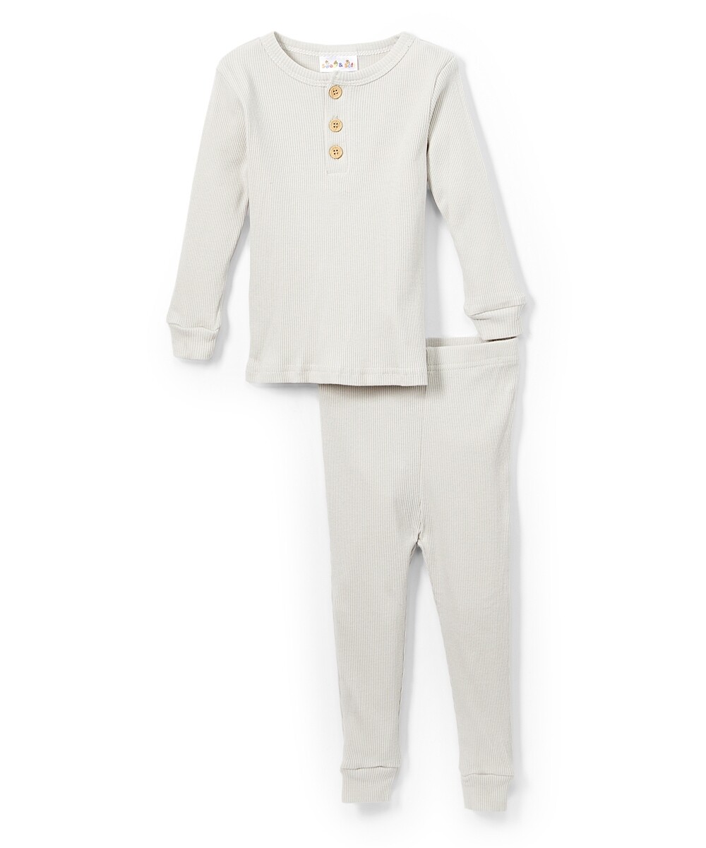 . Case of [24] Toddlers' Long Sleeve Ribbed Pajamas - 12-24M, Light Grey .