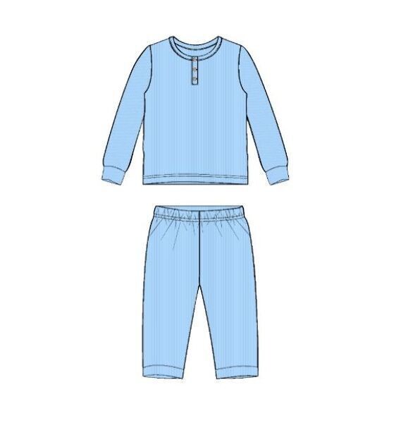 . Case of [24] Boys' Long Sleeve Ribbed Pajamas - 6-10, Light Blue .