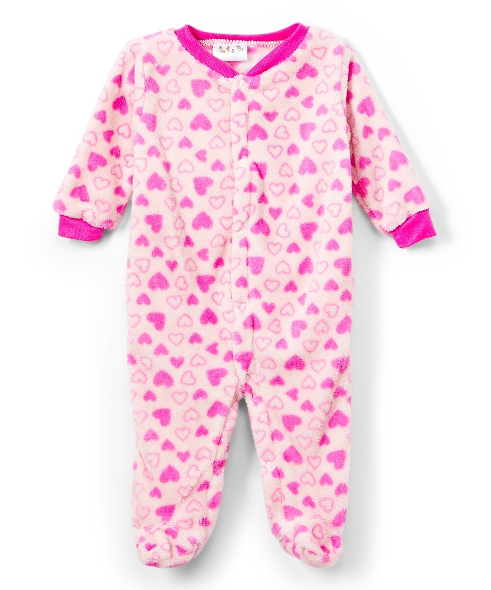 . Case of [24] Infant Girls' Fleece Footie Pajamas - 0-9M, Hearts .
