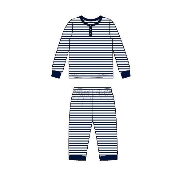 . Case of [24] Boys' Long Sleeve Striped Pajamas - 6-10, Navy/White .
