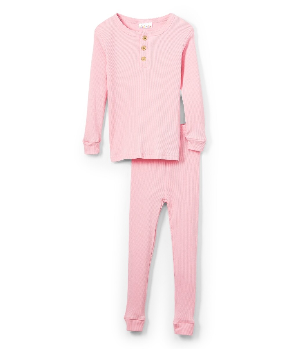 . Case of [24] Girls' Long Sleeve Ribbed Pajamas - 12-24M, Pink .