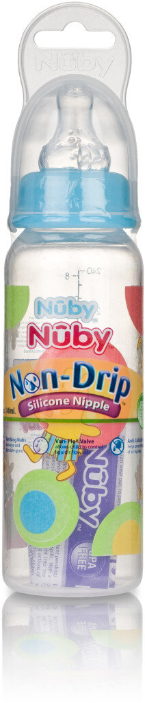 . Case of [72] Nuby? Non Drip Baby Bottles - Assorted Prints, 8 oz .