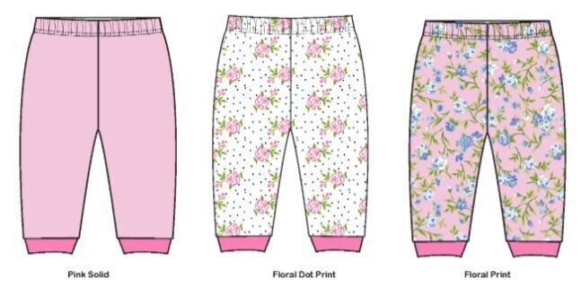 . Case of [24] Baby Girls' Pants - 12-24M, 3 Pack, Pink Flowers .