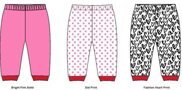 . Case of [24] Baby Girls' Pants - 12-24M, 3 Pack, Fashion Hearts .