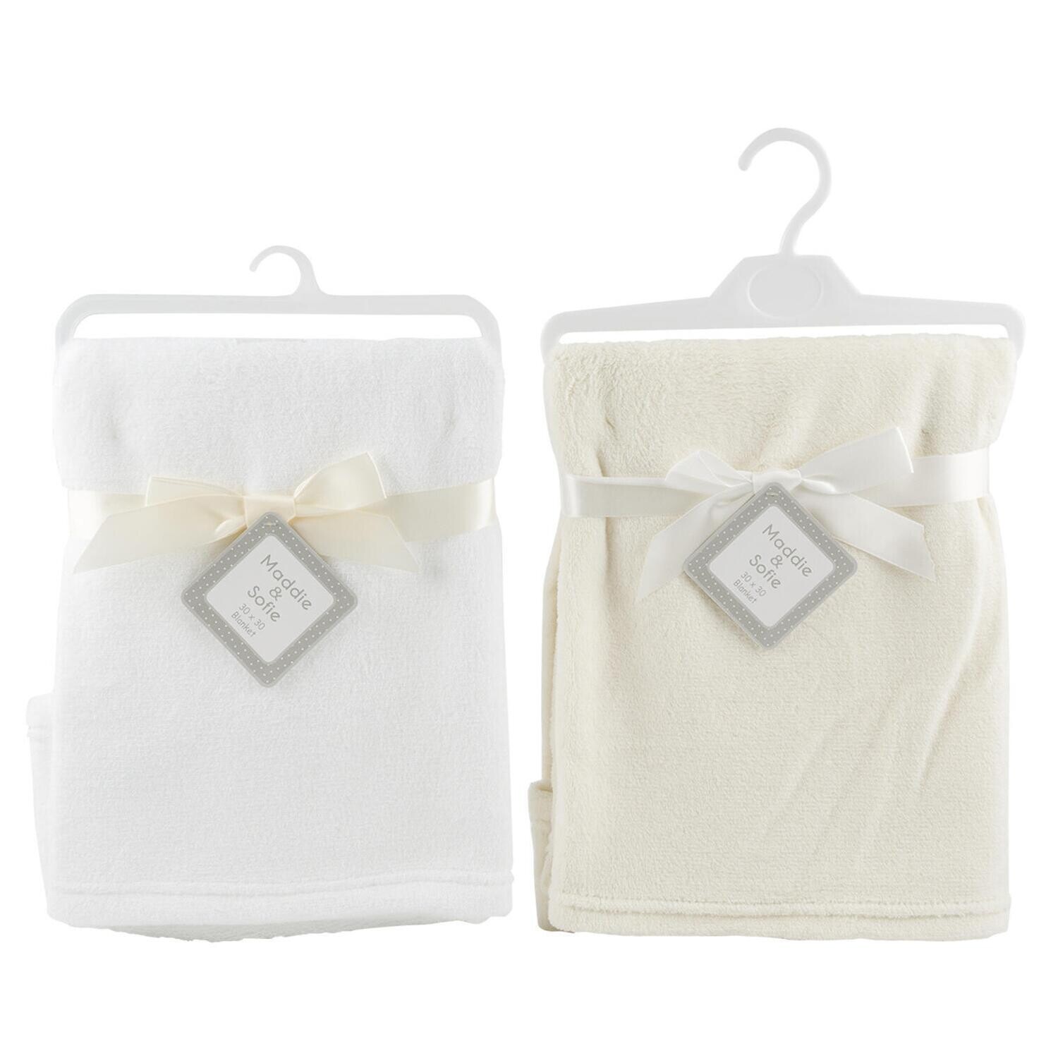 . Case of [60] Baby Blankets - 0-9M, White & Ivory, 30" x 30" .