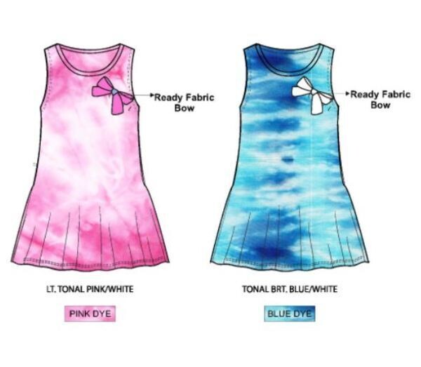. Case of [24] Toddler Girls' Knit Tie Dye Dresses - 2T-4T, Pink & Blue .