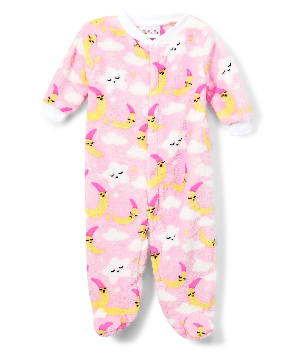 . Case of [24] Baby Girls' Coral Fleece Footie Pajamas - 0-9M, Stars & Moons .