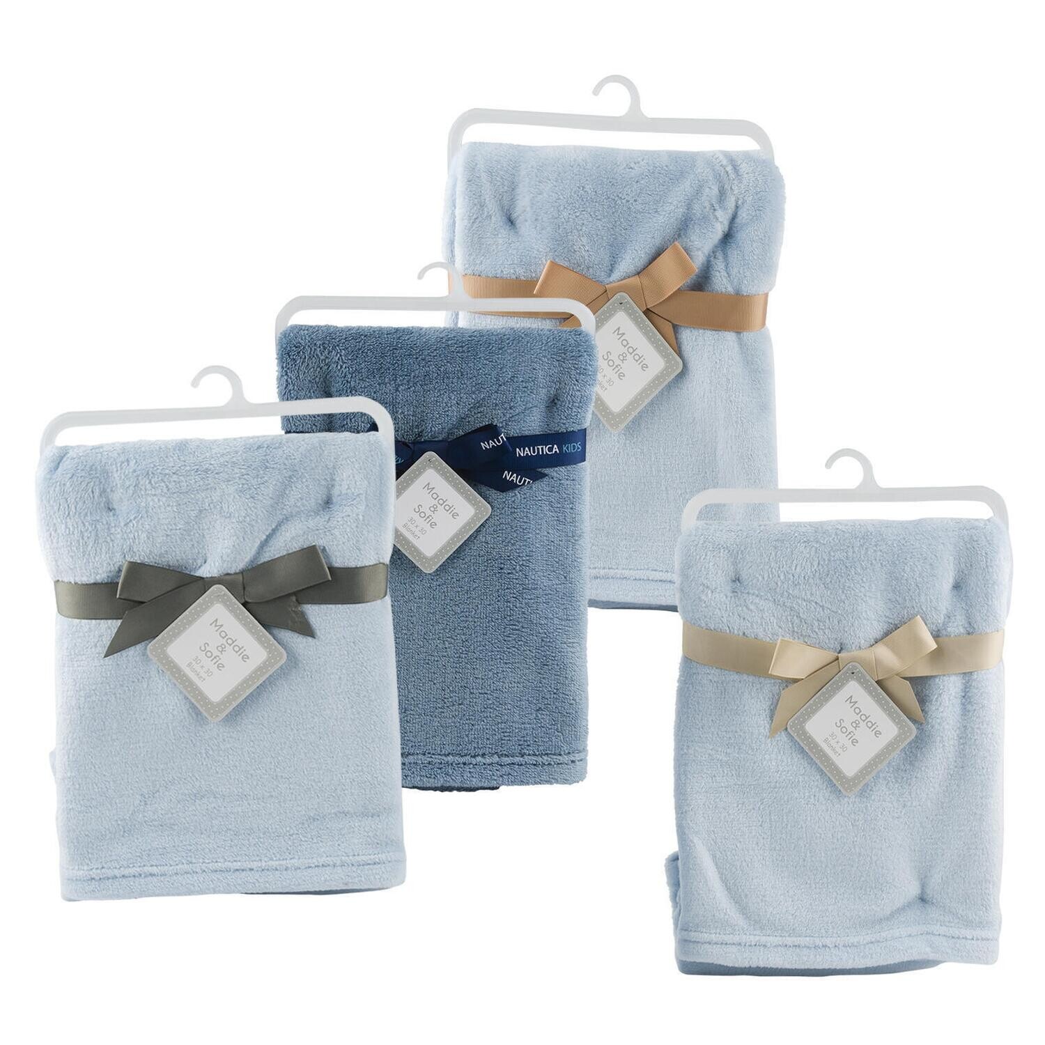 . Case of [60] Baby Blankets - 0-9M, Light & Dark Blue, 30" x 30" .