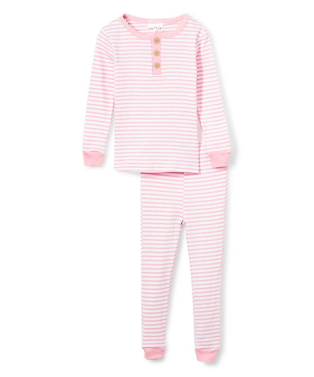 . Case of [24] Baby Girls' Long Sleeve Stripe Pajamas - 12-24M, Pink/White .