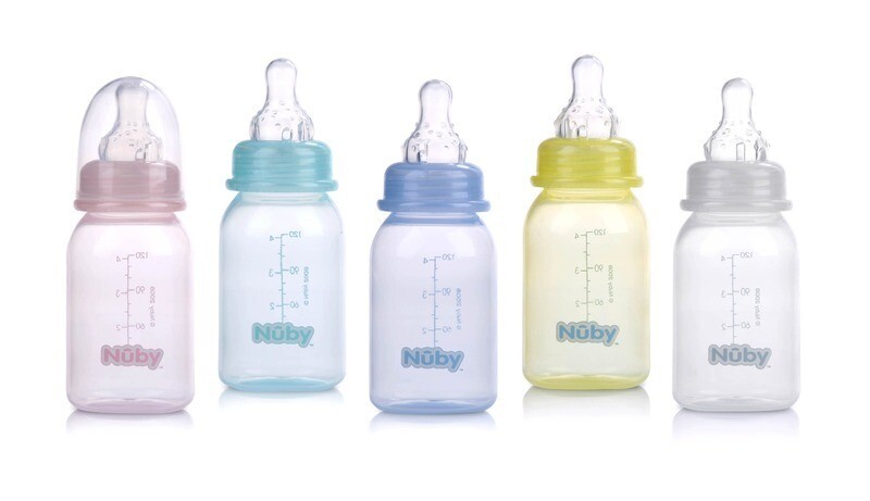 . Case of [72] Nuby? Baby Bottles - Assorted Tints, 4 oz .