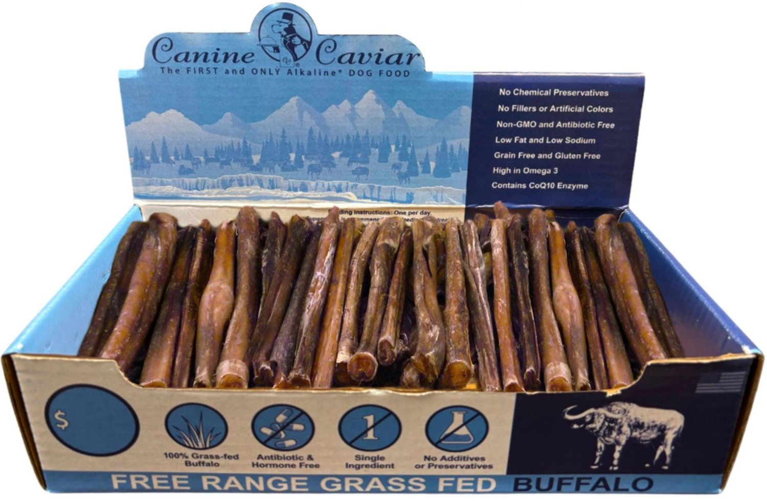 Canine Caviar Grass-Fed Buffalo Treats - Nutrient-Rich 6&quot; Stix, Pack Of: 50 Pcs/Pdq, Size: 3, Color: Dry
