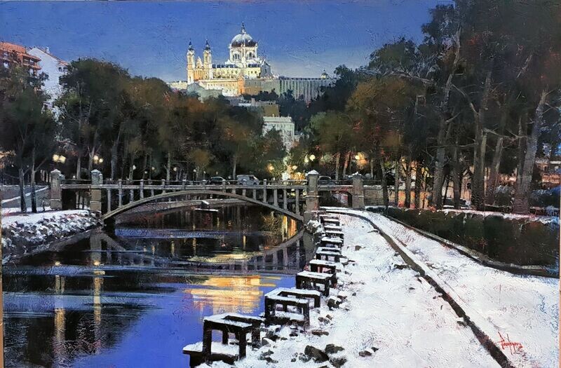 Ribera del Manzanares con la catedral al fondo
