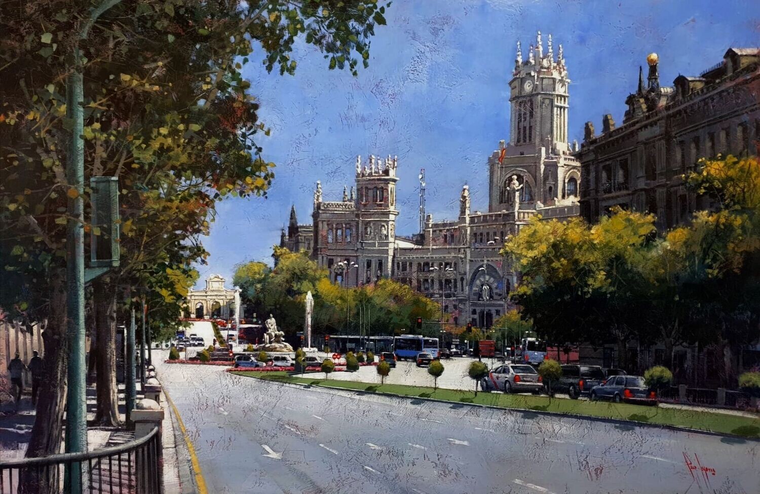 Calle de Alcalá con el palacio de telecomunicaciones y el Banco de España