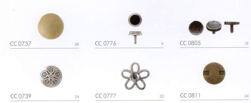 01 - Bottoni a pressione alfa e mu, rivetti, borchie