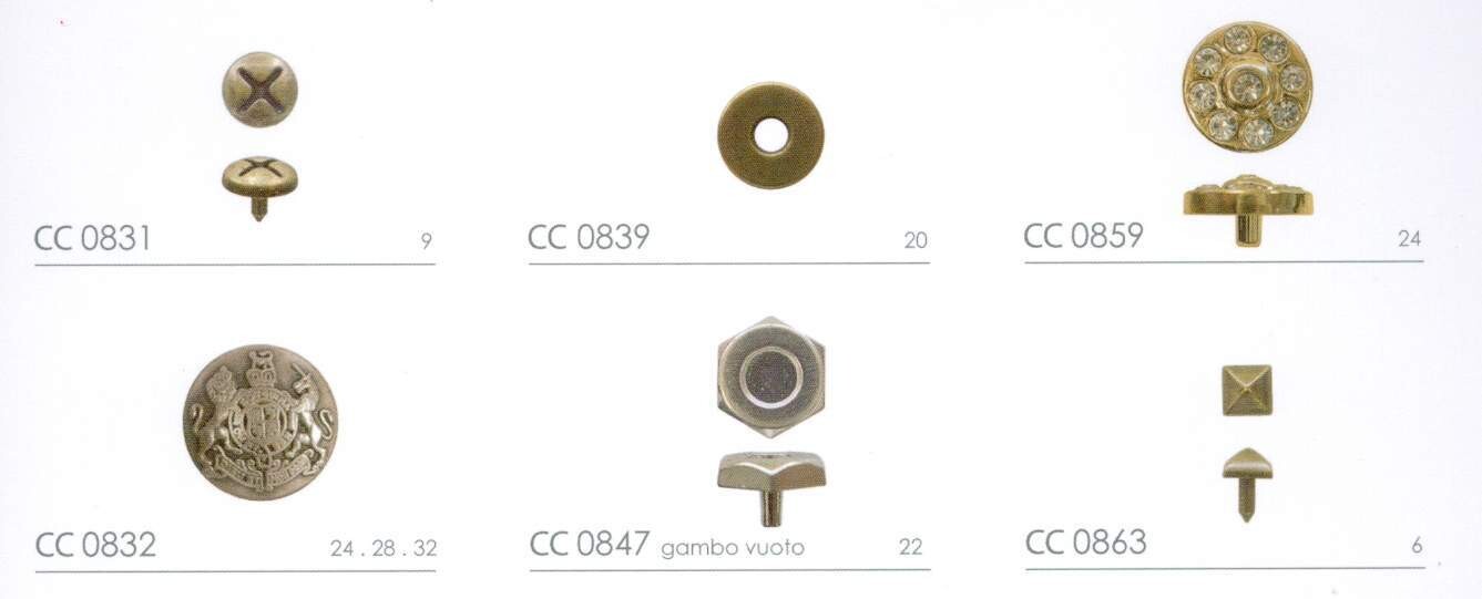 04 - Bottoni a pressione alfa e mu, rivetti, borchie