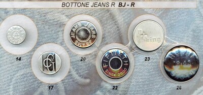 14 - Bottoni da jeans fisso testa piatta con sotto in metallo mm.14, 17, 20, 22, 23 e 26