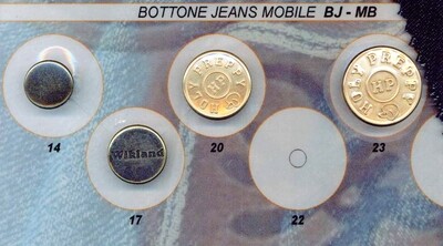 16 - Bottoni da jeans snodato piatto mm.14, 17, 20 e 23 con il sotto in metallo