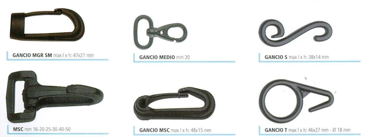 10 - Ganci e moschettoni in nylon