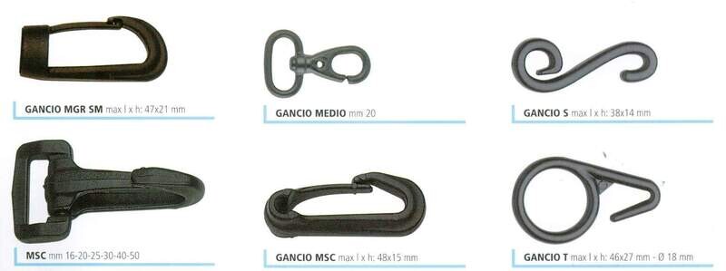 10 - Ganci e moschettoni in nylon