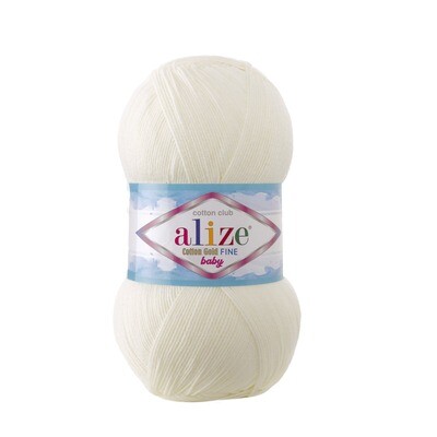 E-parduotuvė „Ką mezgi?“ - Mezgimo siūlai internetu | Alize Cotton Gold Fine Baby 62 dramblio kaulo - www.kamezgi.lt - 55% medvilnė, 45% akrilas