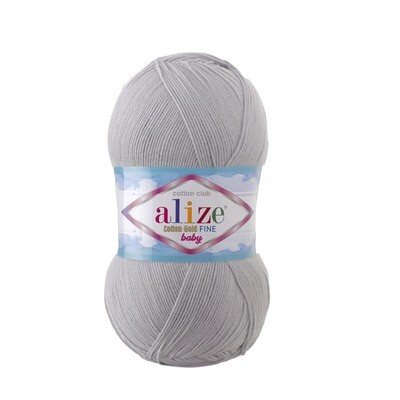 E-parduotuvė „Ką mezgi?“ - Mezgimo siūlai internetu | Alize Cotton Gold Fine Baby 200 šviesiai pilka - www.kamezgi.lt - 55% medvilnė, 45% akrilas
